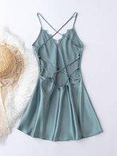 Eyelash Lace Trim Spaghetti Strap Open Back Satin Crisscross Nightdress Lingerie